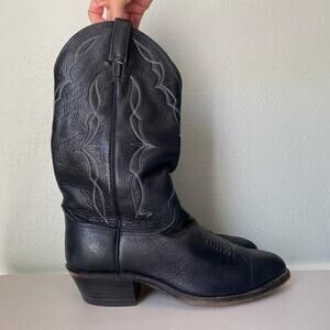 Dan Post Vintage Black Cowboy Boots Stitch Embroidery Pointed Toe Men Sz 8.5 EW